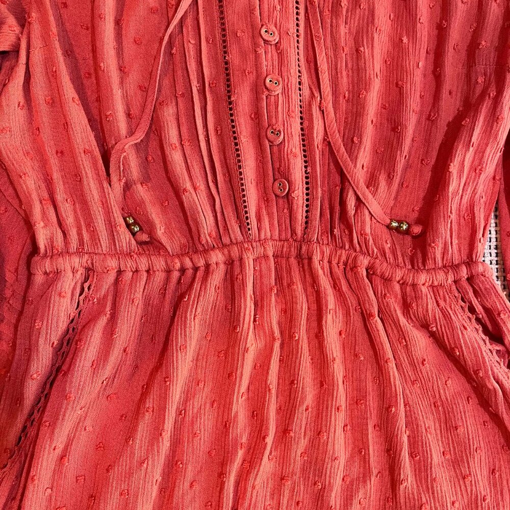 Kivari Boho Maxi Dress Rusty Orange Red Balloon Sleeve Tiered Pockets Size 6 - Picture 8 of 14